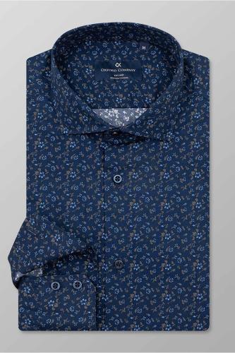 Oxford Company ανδρικό πουκάμισο με all-over print Slim Fit - M152-RU21.01 Μπλε Σκούρο M